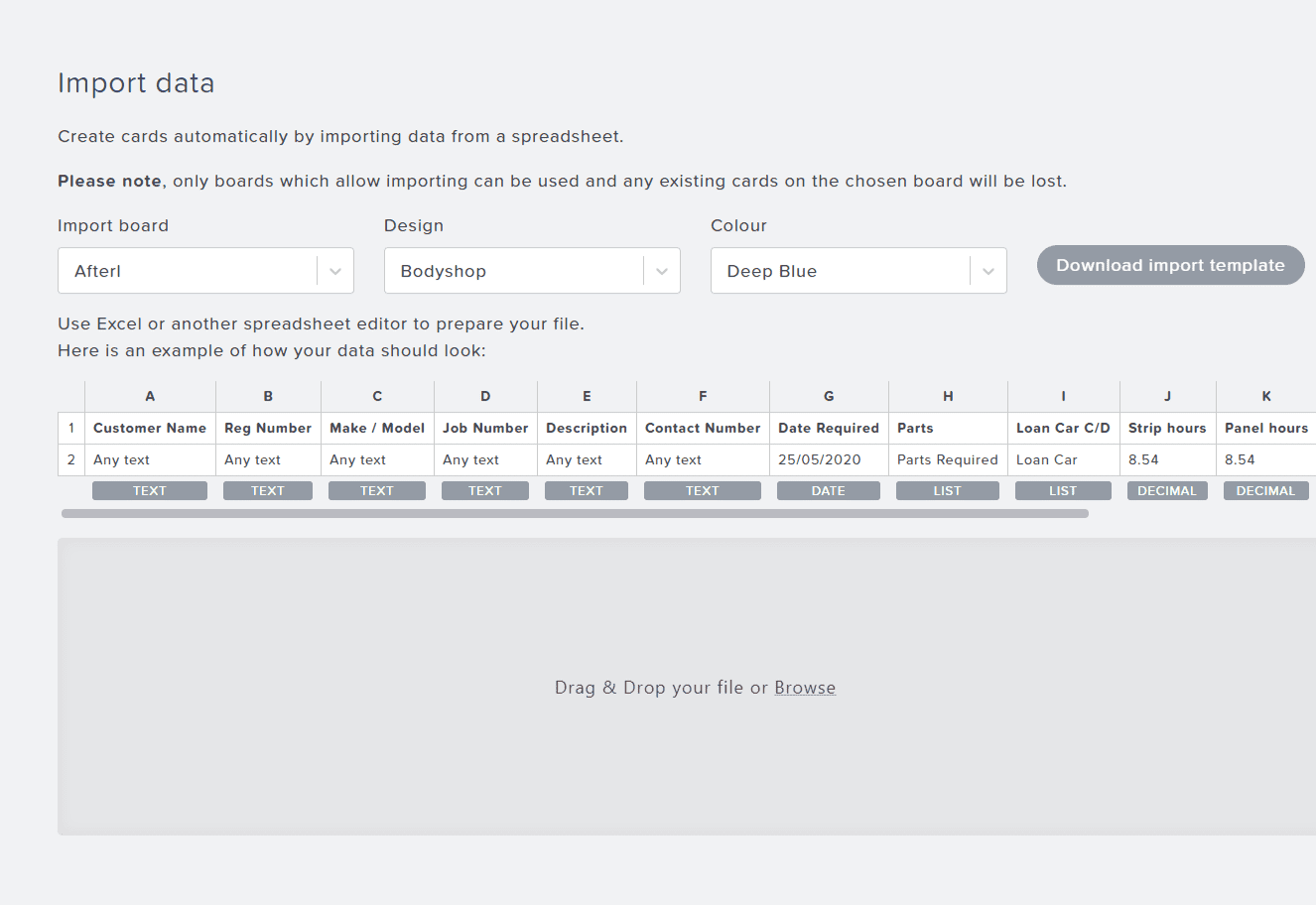 Import Data to Boards